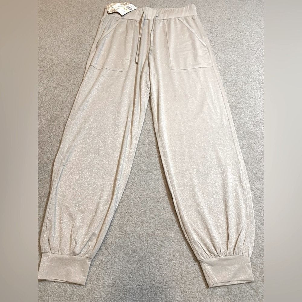 NWT B.O.G Collective Band of Gypsies Champagne Shimmer Joggers Women Med…